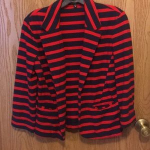 Red and Navy Blue Striped Blazer
